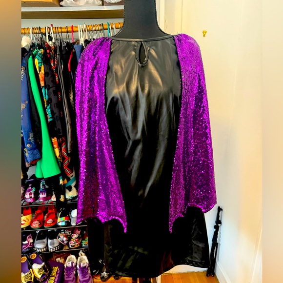 Smak Parlour NWT Black Bat Costume with Purple Sequin Cape!! - Picture 1 of 5